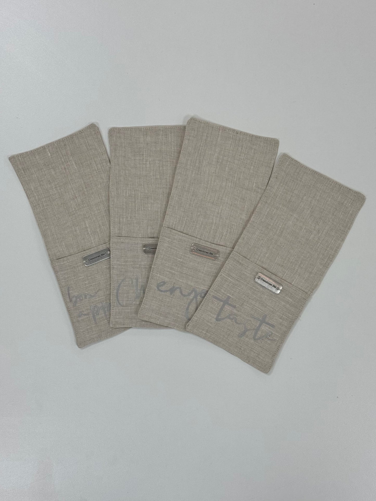 Linen Silverware Pouches Charming Phrases