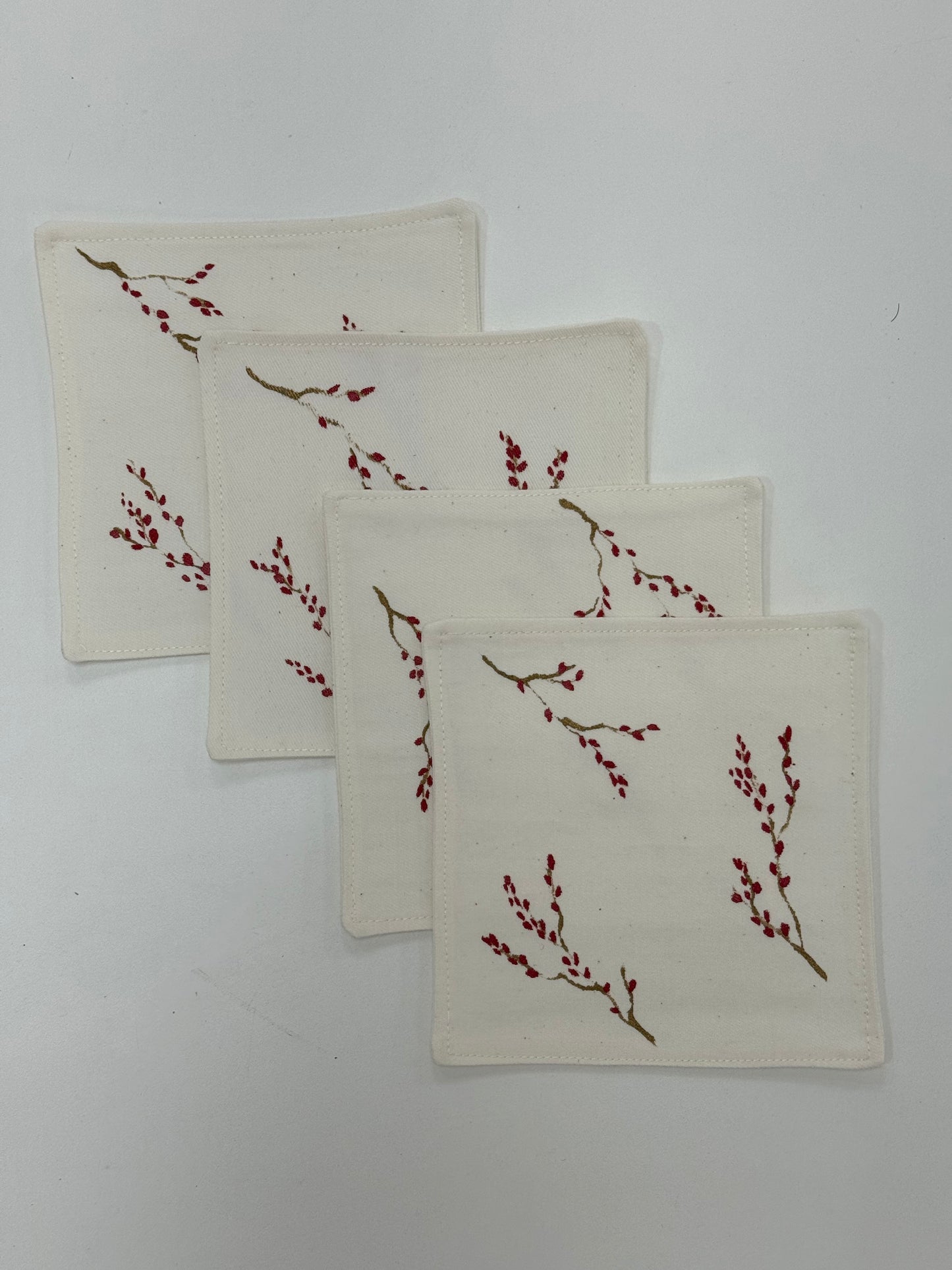 Linen Coasters Red Ilex